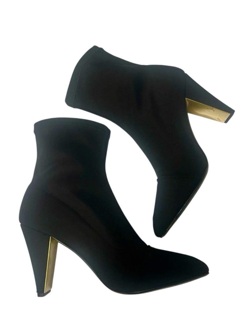 MARION PARKE Devon Boots Stretch Sock Cone Heel Ankle Booties Black Chic Size 11